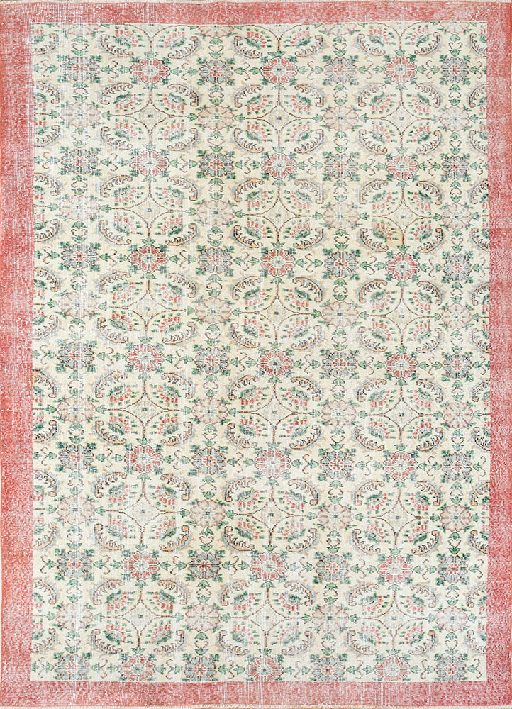 vintage red and orange wool hand knotted Rug - HeadShot