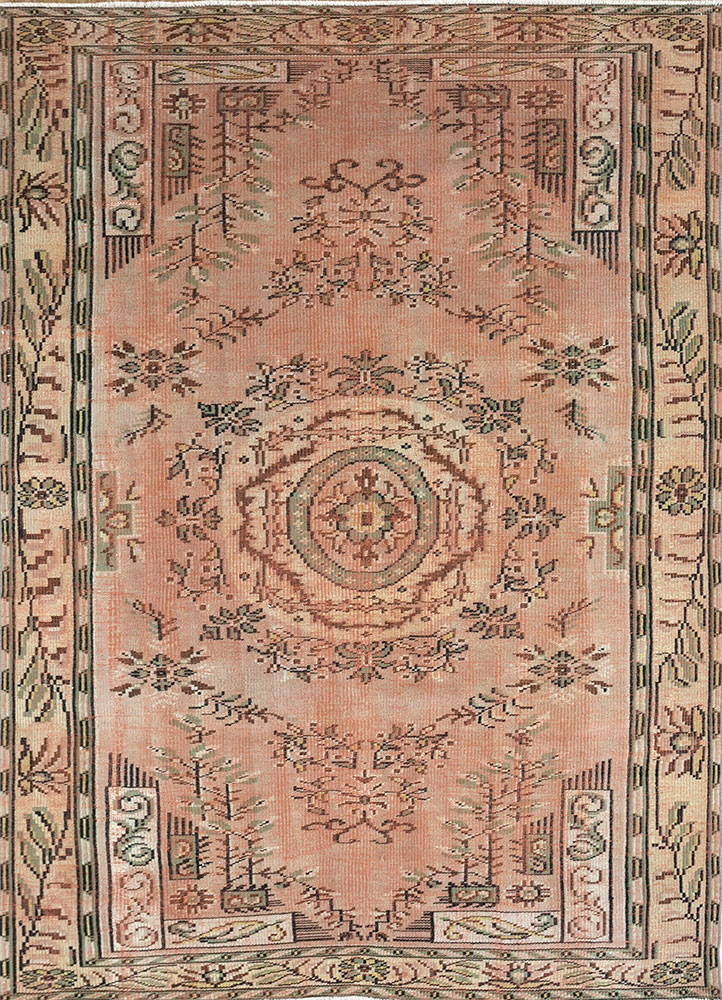 vintage red and orange wool hand knotted Rug - HeadShot
