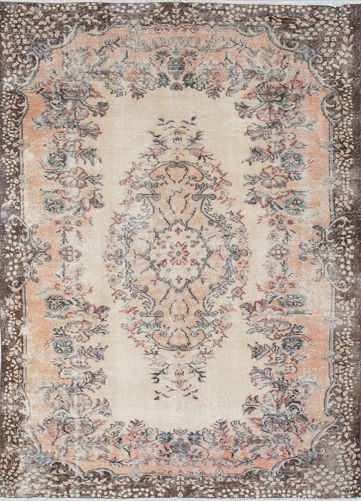 vintage red and orange wool hand knotted Rug - HeadShot