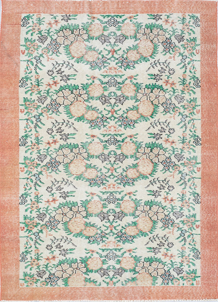 vintage red and orange wool hand knotted Rug - HeadShot
