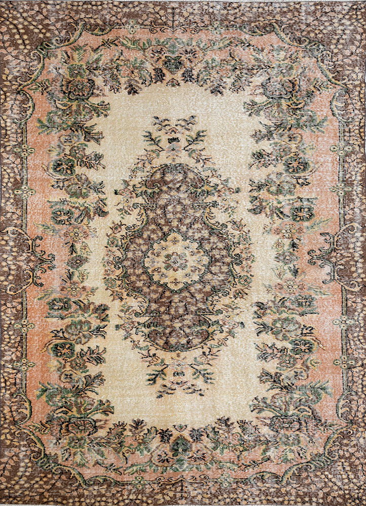 vintage red and orange wool hand knotted Rug - HeadShot