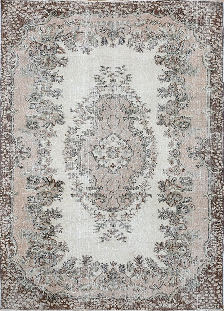 vintage beige and brown wool hand knotted Rug - HeadShot