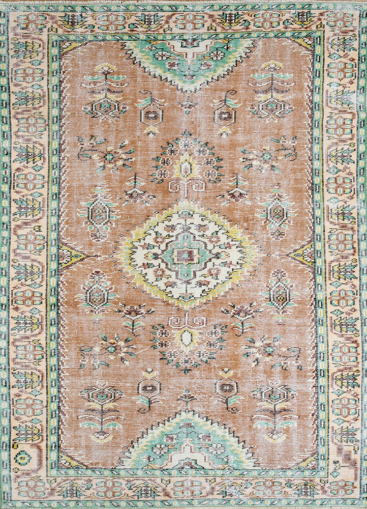 vintage red and orange wool hand knotted Rug - HeadShot