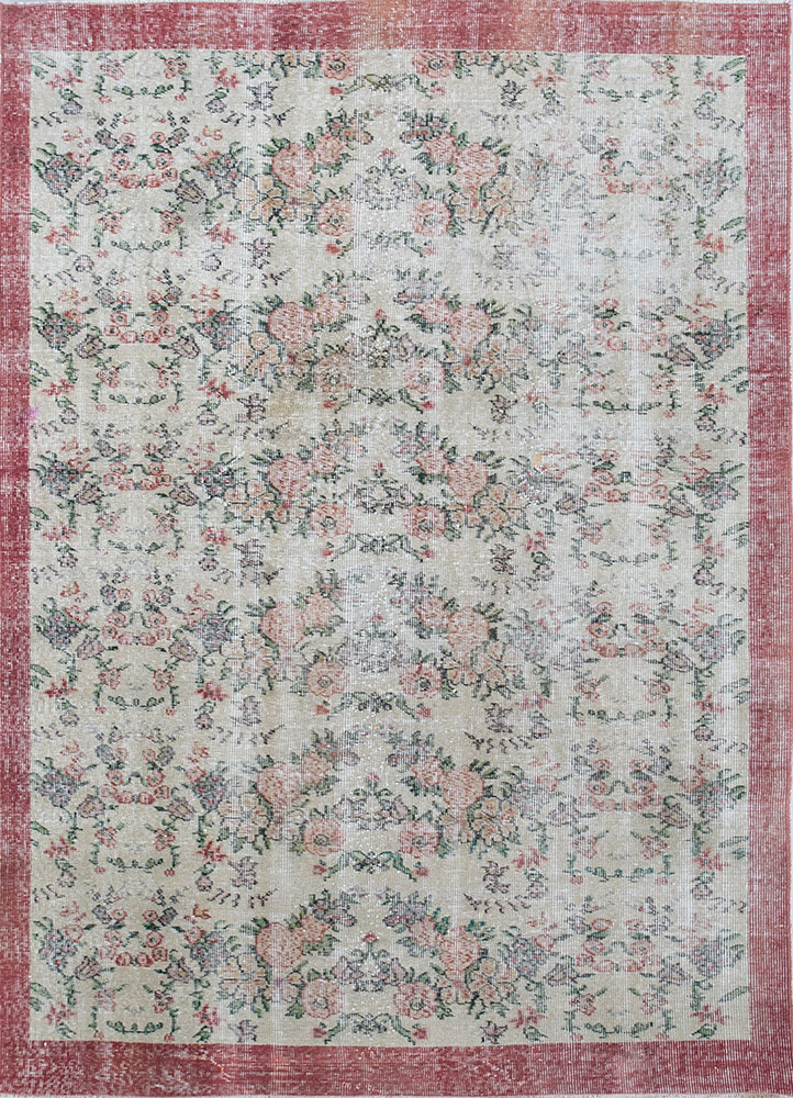vintage red and orange wool hand knotted Rug - HeadShot