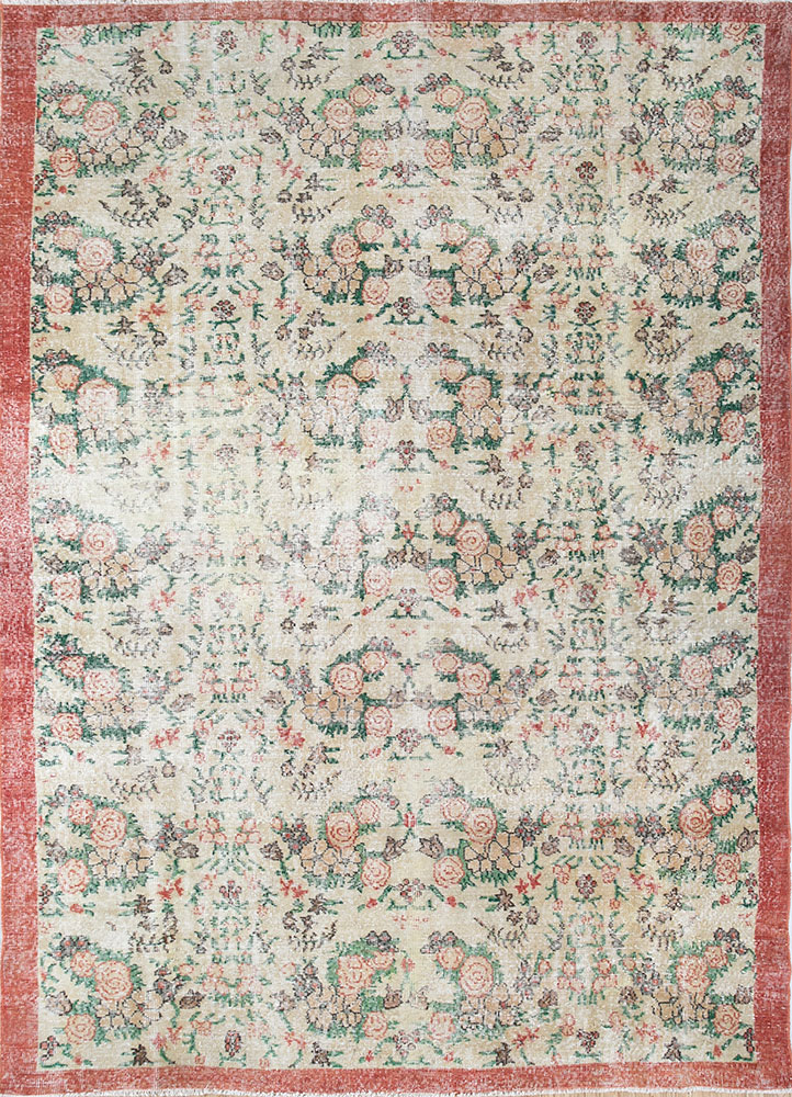 vintage red and orange wool hand knotted Rug - HeadShot