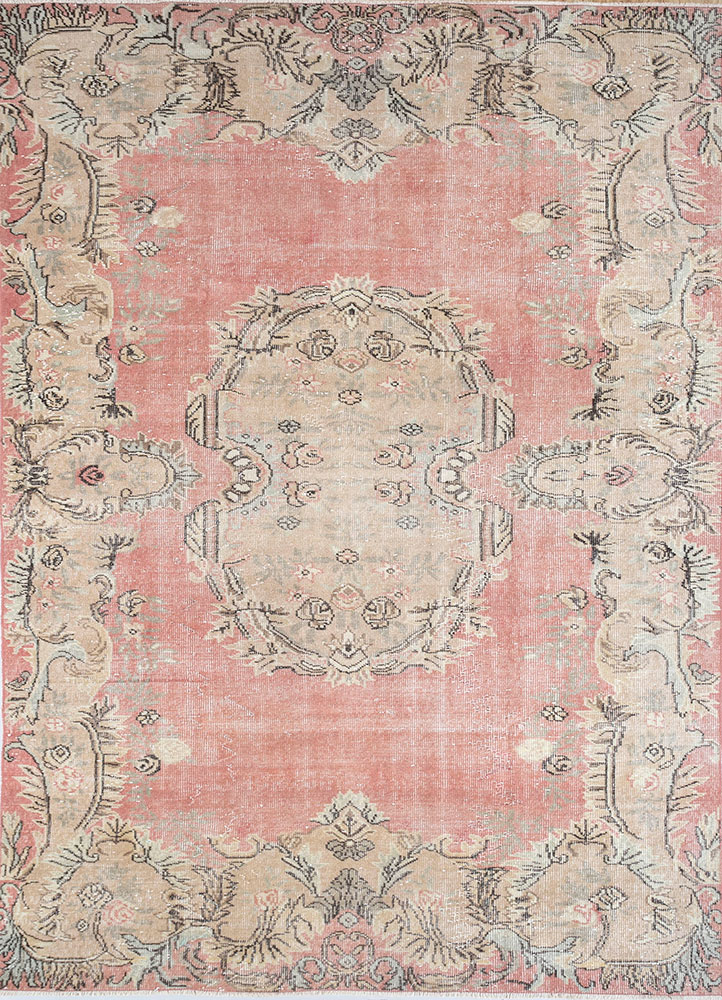 vintage red and orange wool hand knotted Rug - HeadShot