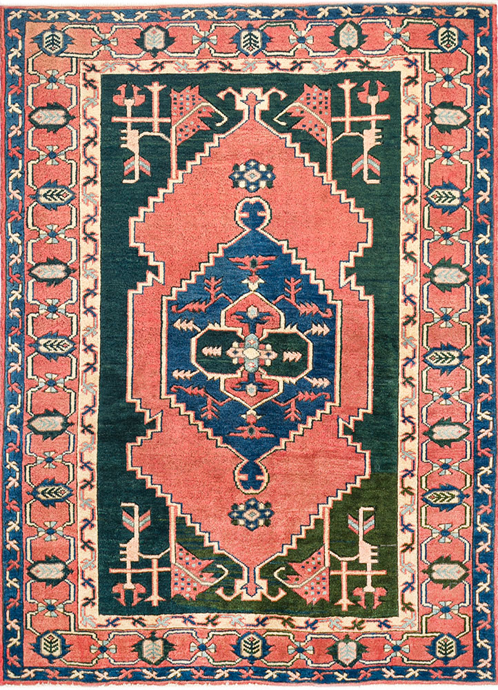 nuray red and orange wool hand knotted Rug - HeadShot