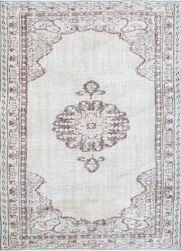 vintage beige and brown wool hand knotted Rug - HeadShot