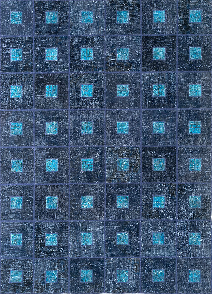provenance blue wool hand knotted Rug - HeadShot