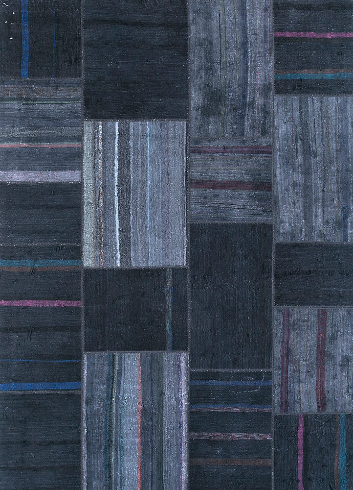 provenance grey and black wool hand knotted Rug - HeadShot