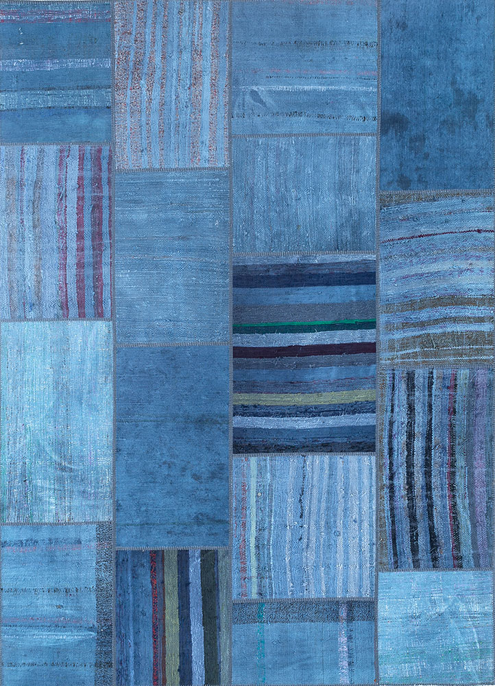 provenance blue wool hand knotted Rug - HeadShot
