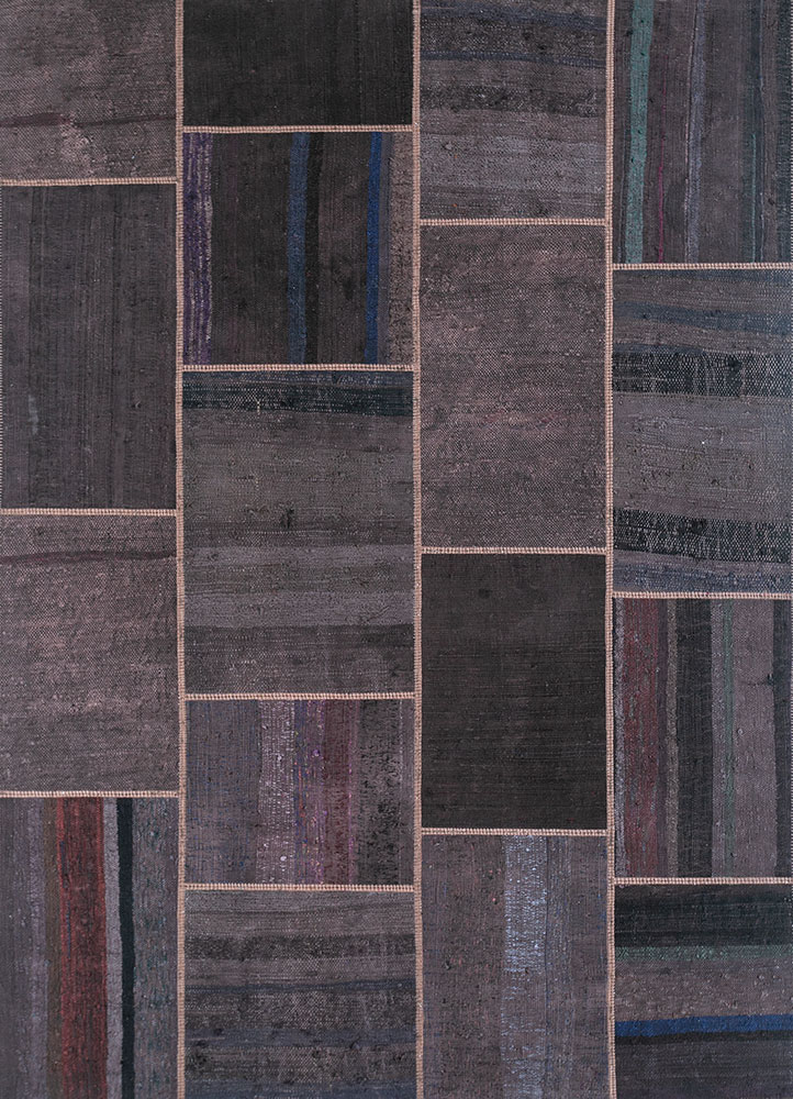 provenance grey and black wool hand knotted Rug - HeadShot