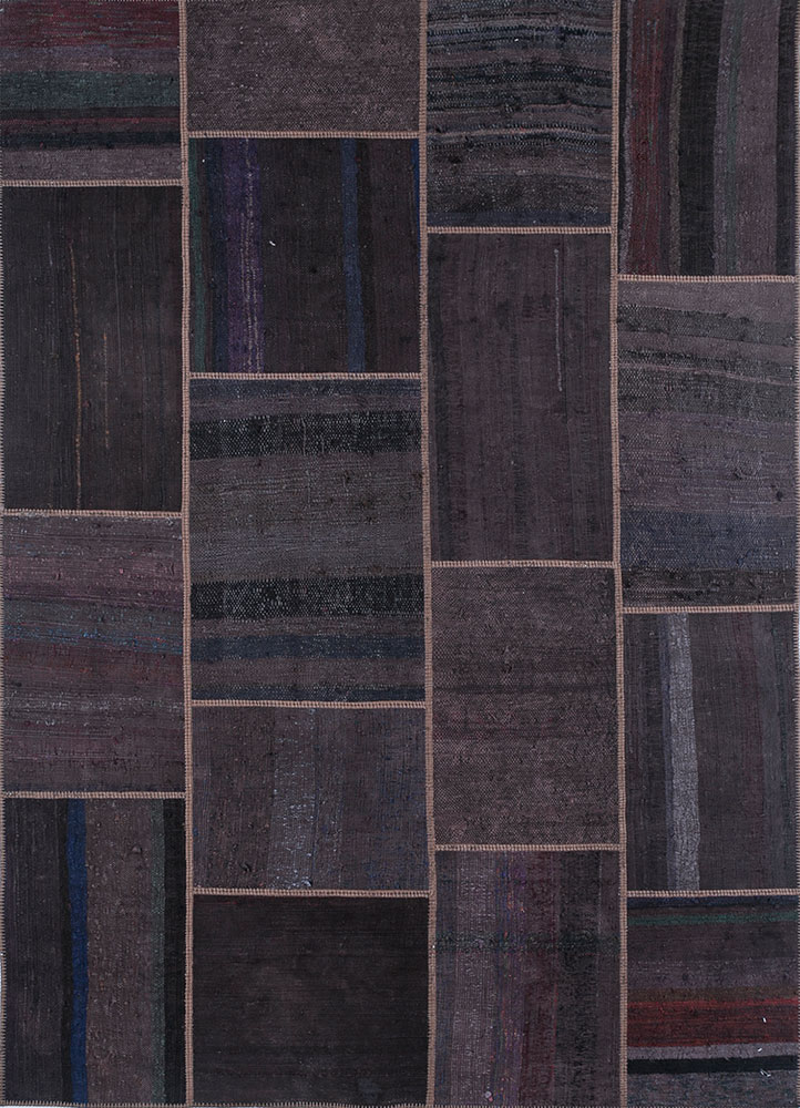 provenance grey and black wool hand knotted Rug - HeadShot