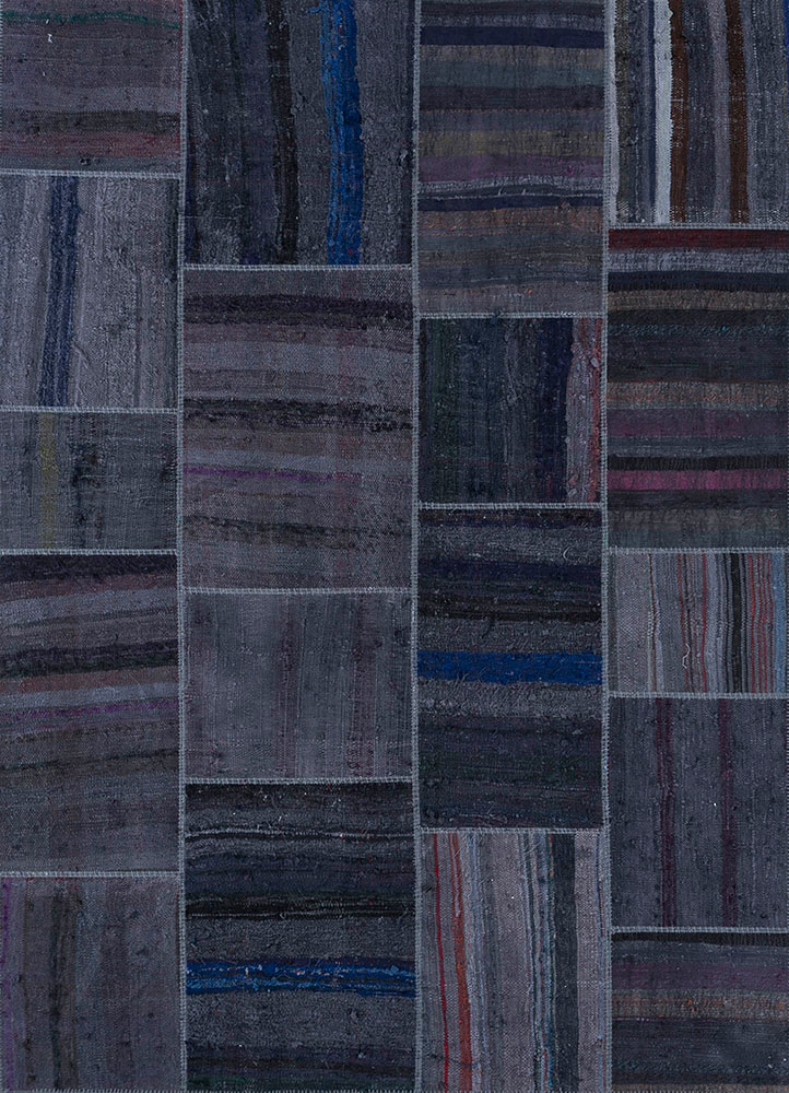 provenance grey and black wool hand knotted Rug - HeadShot