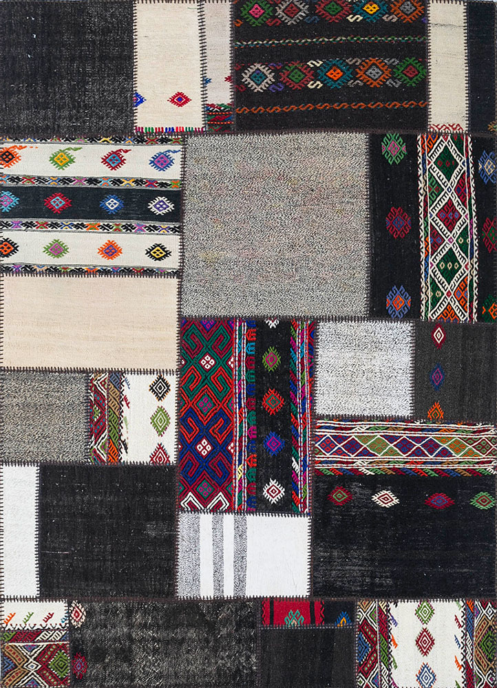 provenance grey and black wool hand knotted Rug - HeadShot