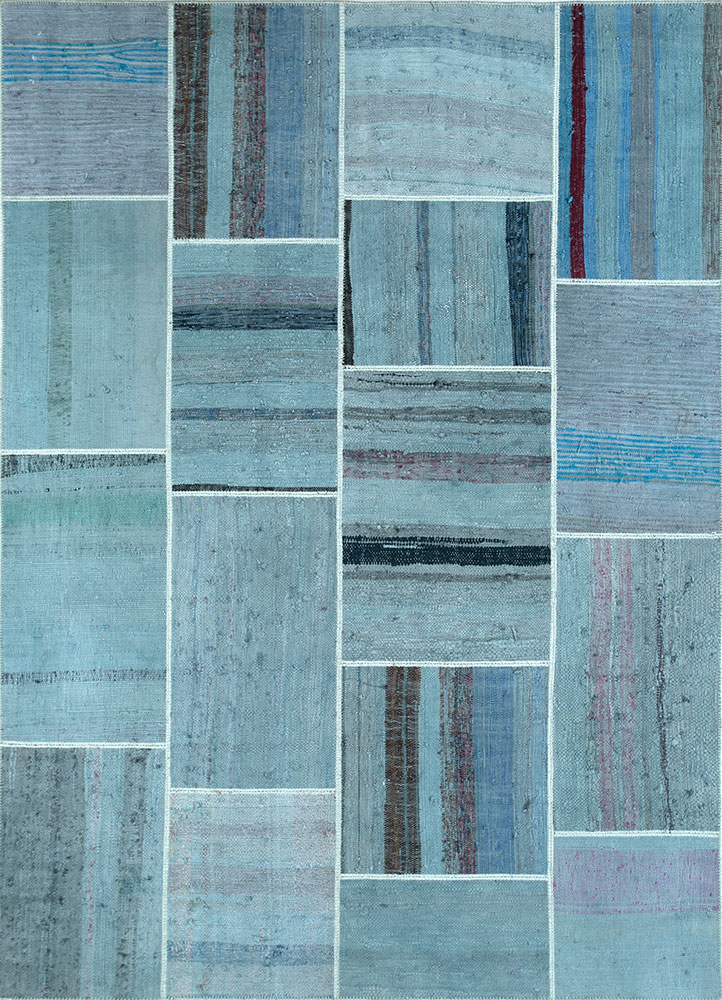 provenance blue wool hand knotted Rug - HeadShot