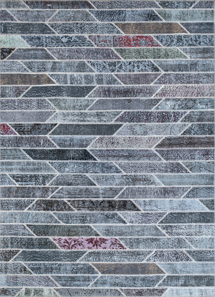 provenance grey and black wool hand knotted Rug - HeadShot