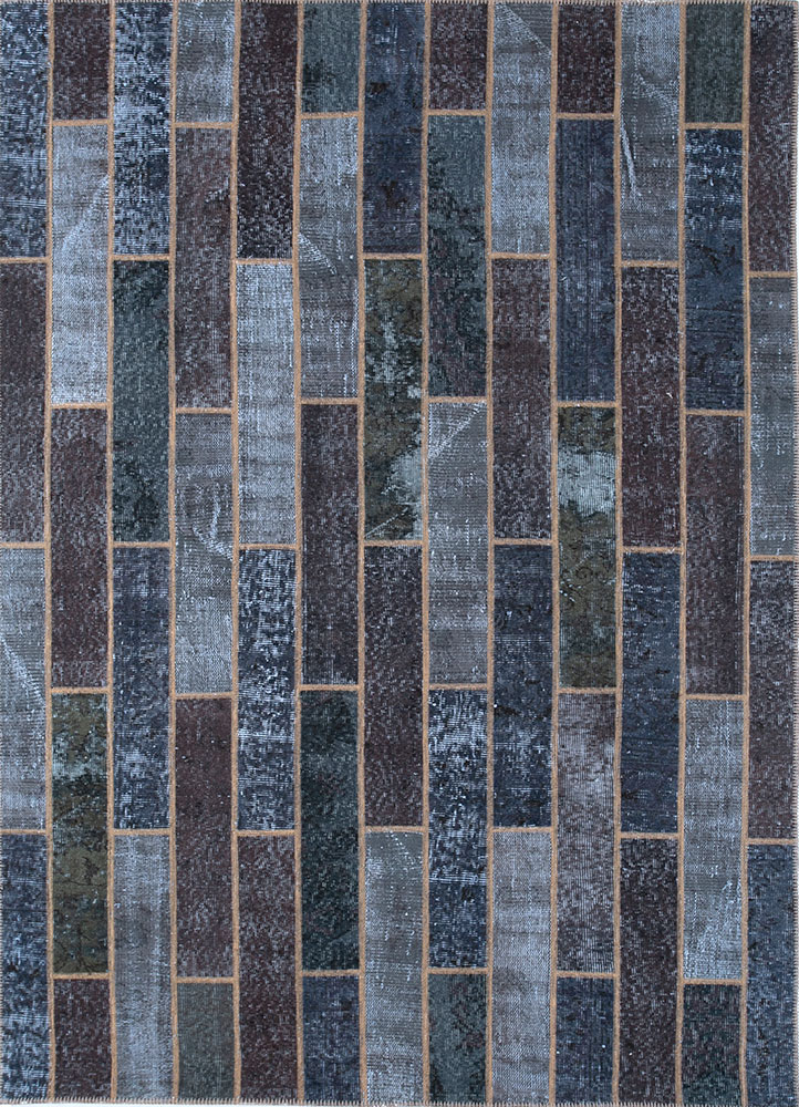 provenance grey and black wool hand knotted Rug - HeadShot