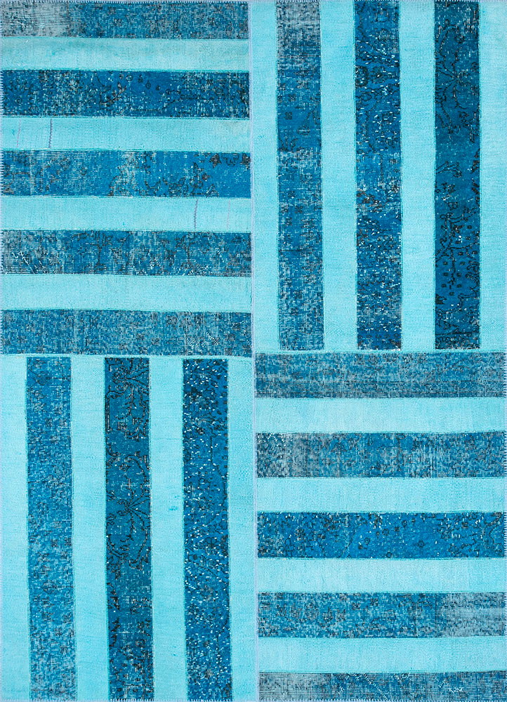 provenance blue wool hand knotted Rug - HeadShot