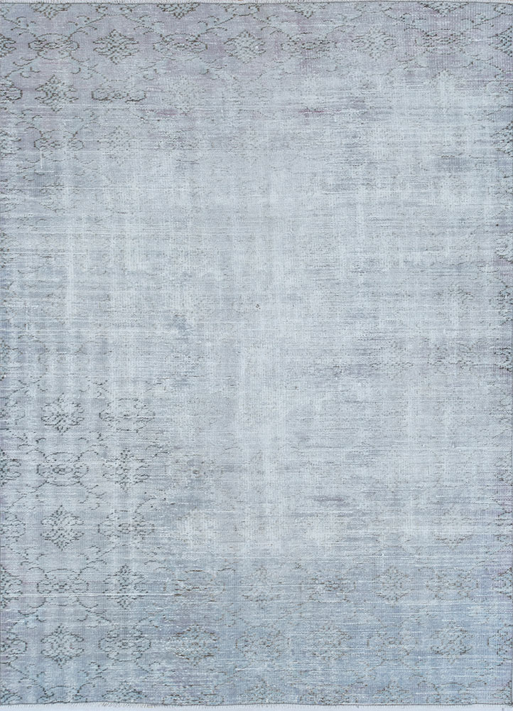 vintage grey and black wool hand knotted Rug - HeadShot