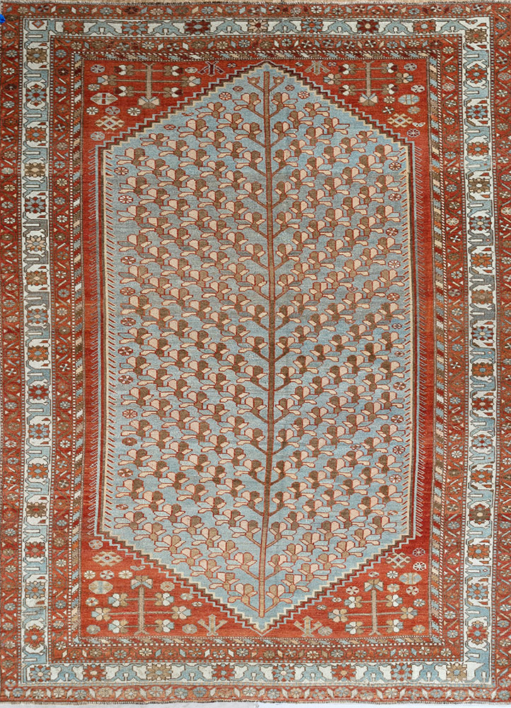 nuray blue wool hand knotted Rug - HeadShot