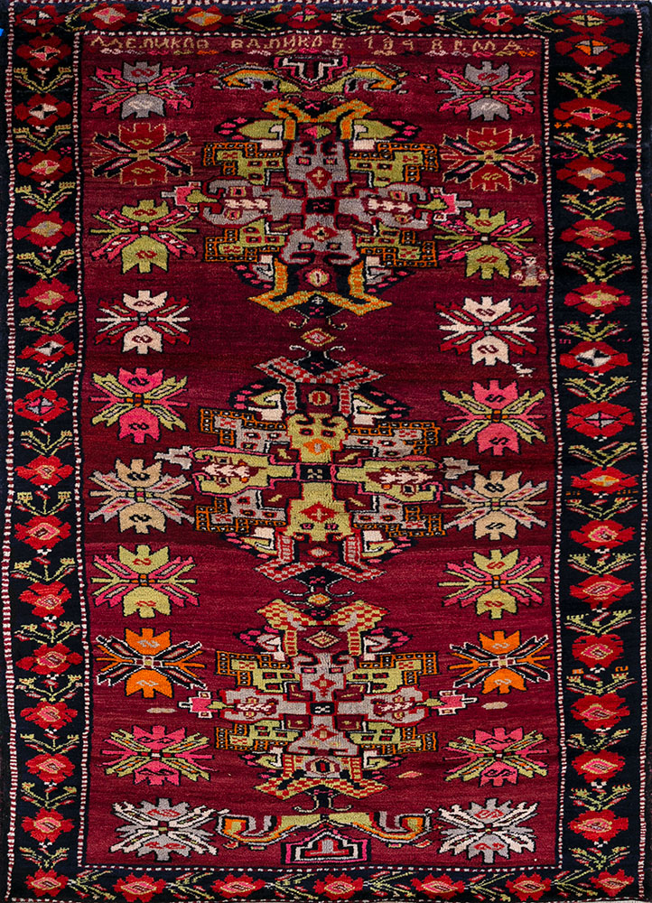 nuray red and orange wool hand knotted Rug - HeadShot