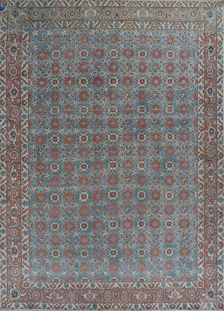 aalam blue wool hand knotted Rug - HeadShot
