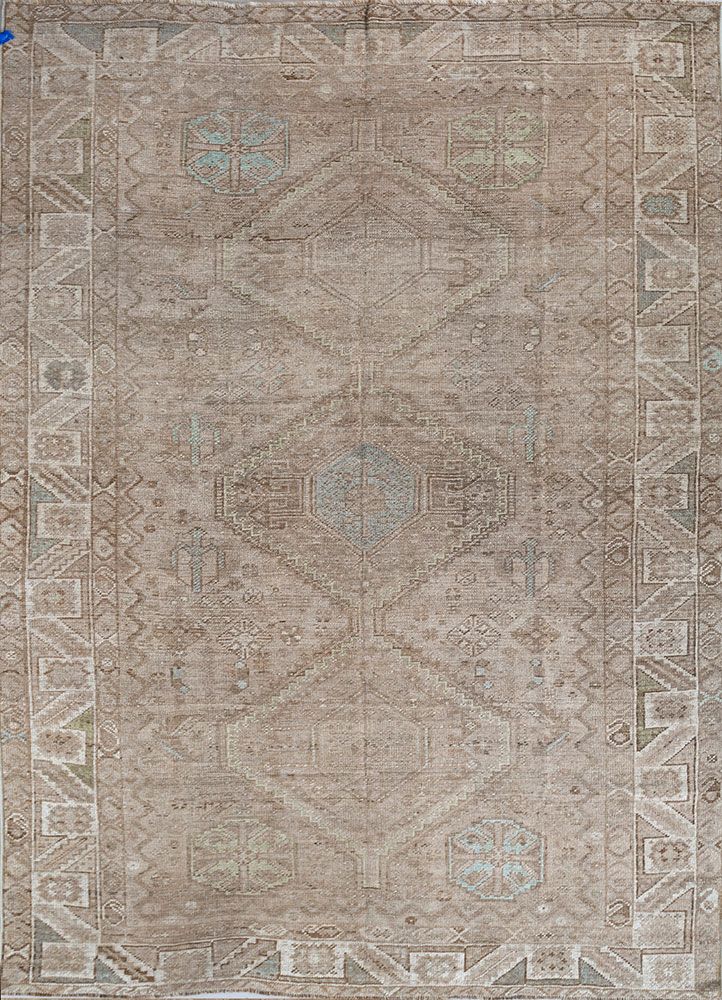 nuray beige and brown wool hand knotted Rug - HeadShot