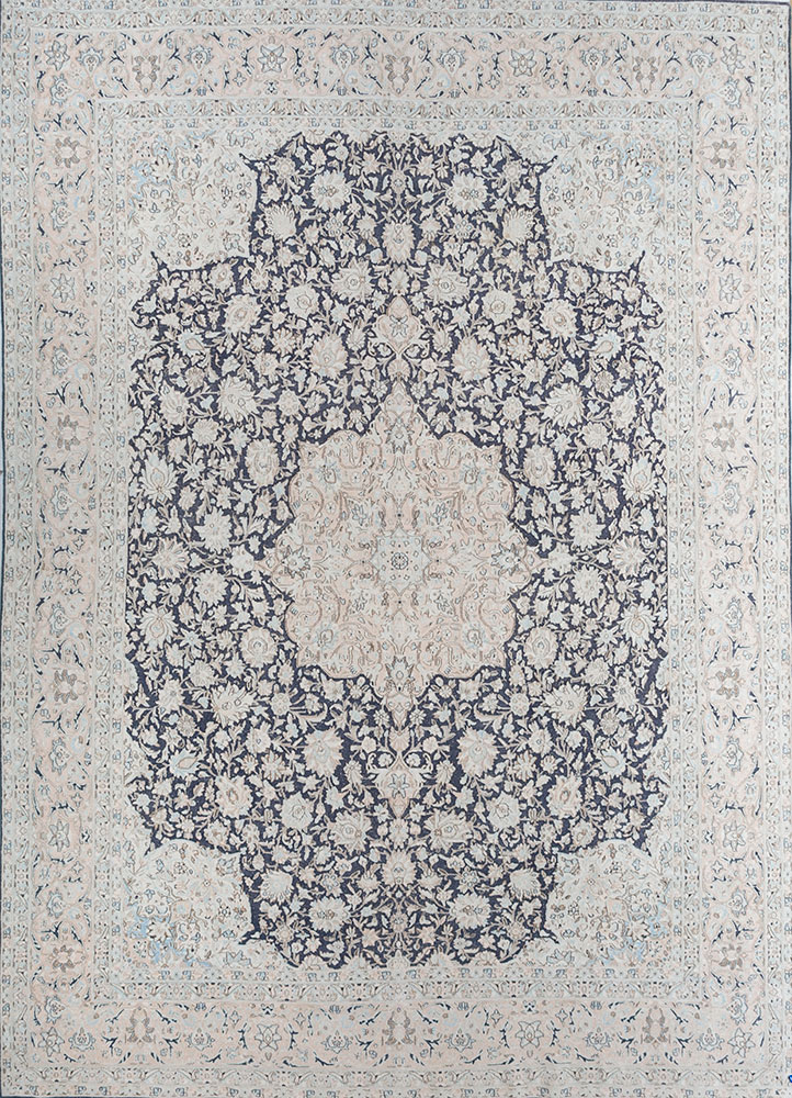 vintage grey and black wool hand knotted Rug - HeadShot