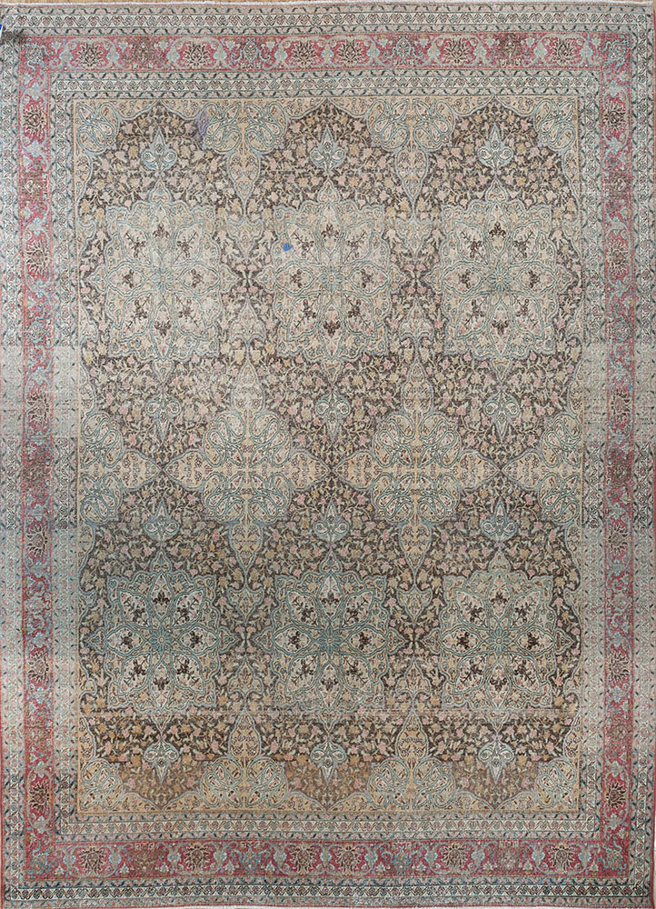 aalam beige and brown wool hand knotted Rug - HeadShot