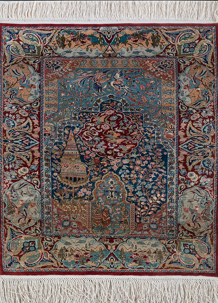 gulmarg blue silk hand knotted Rug - HeadShot