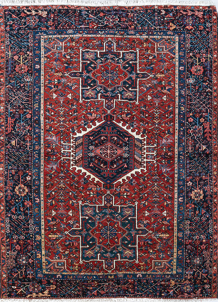 aalam red and orange wool hand knotted Rug - HeadShot