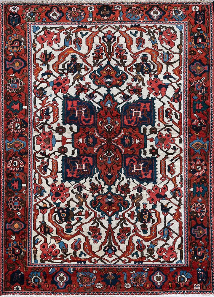 aalam red and orange wool hand knotted Rug - HeadShot