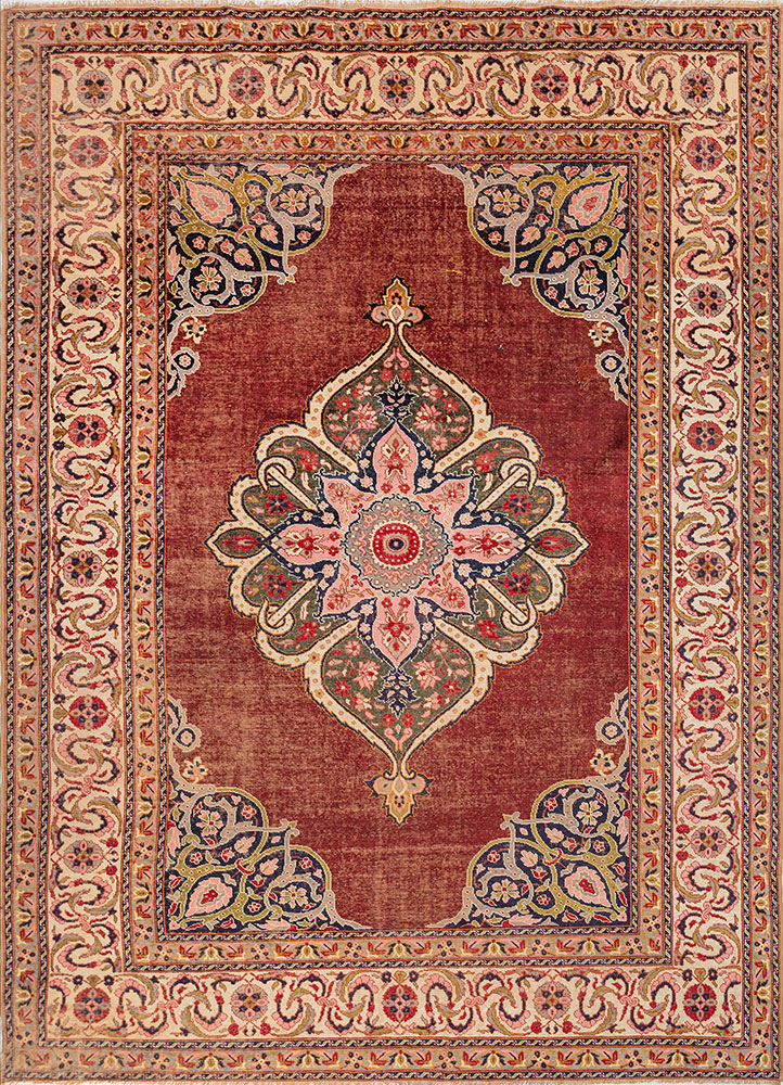 aalam red and orange wool hand knotted Rug - HeadShot