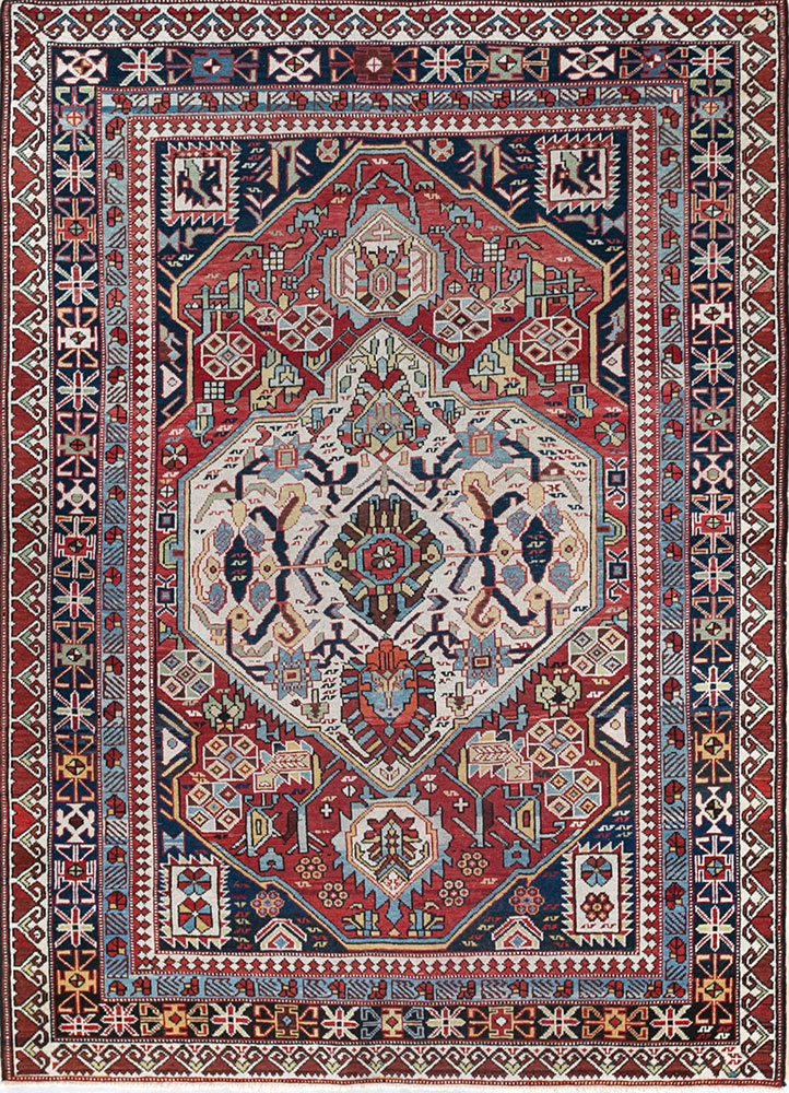 nuray red and orange wool hand knotted Rug - HeadShot