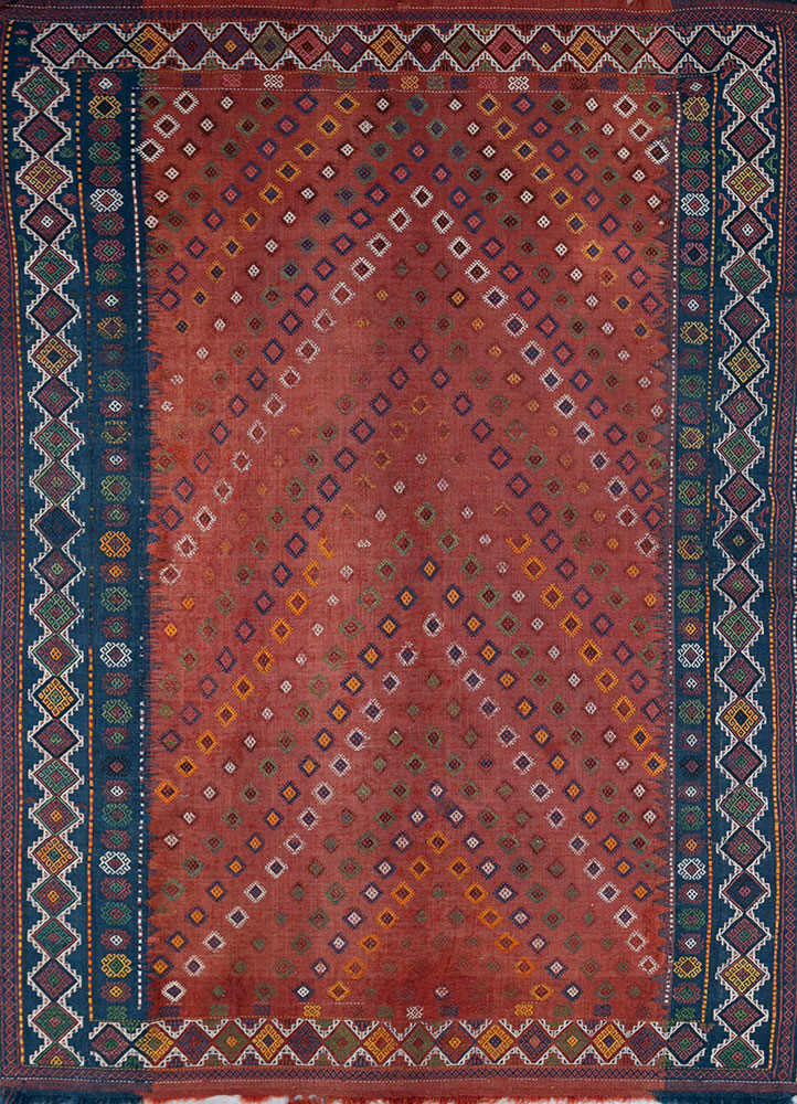 nuray red and orange wool hand knotted Rug - HeadShot