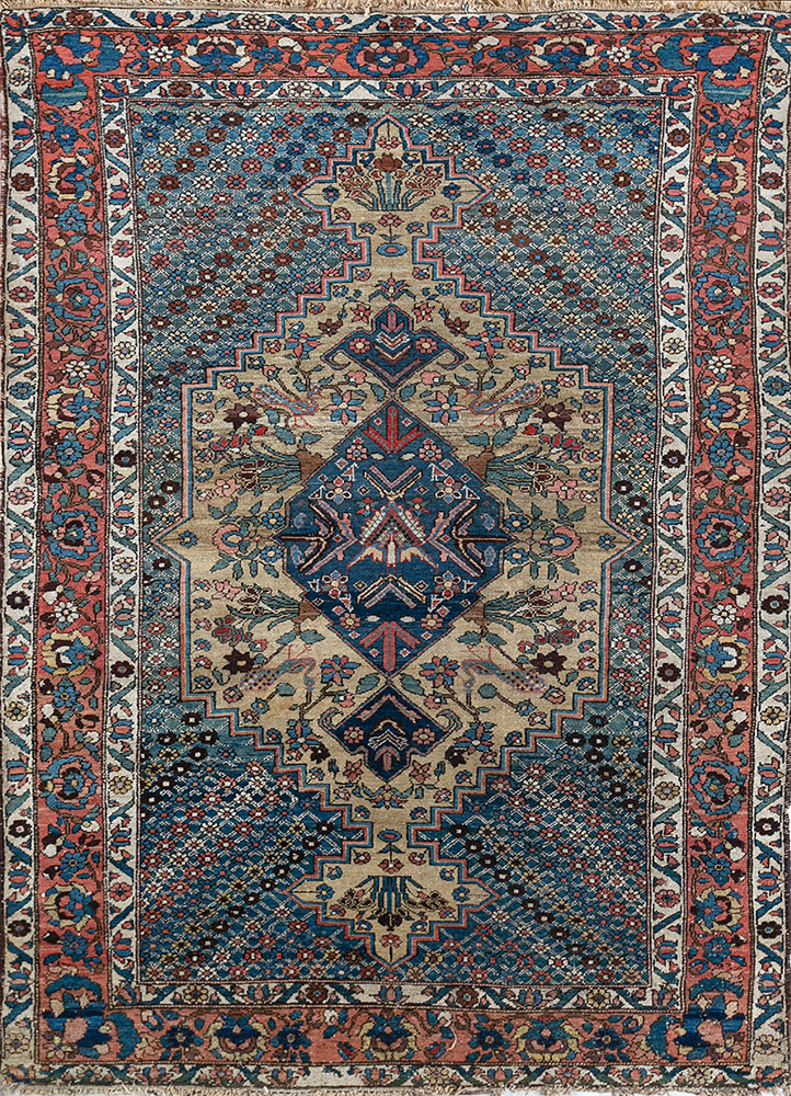 aalam blue wool hand knotted Rug - HeadShot