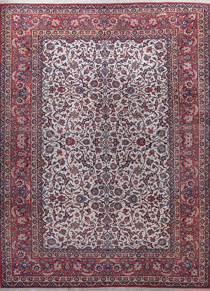 aalam red and orange wool hand knotted Rug - HeadShot