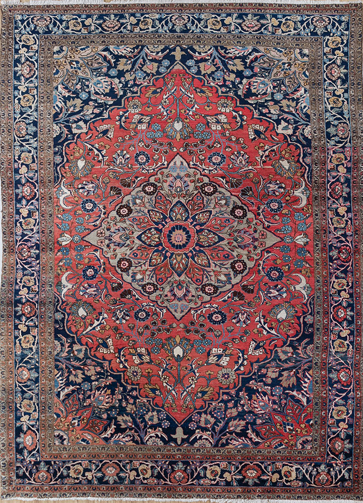 aalam blue wool hand knotted Rug - HeadShot