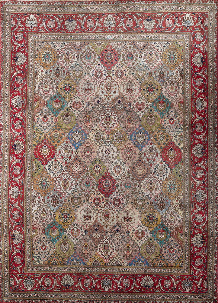 aalam beige and brown wool hand knotted Rug - HeadShot