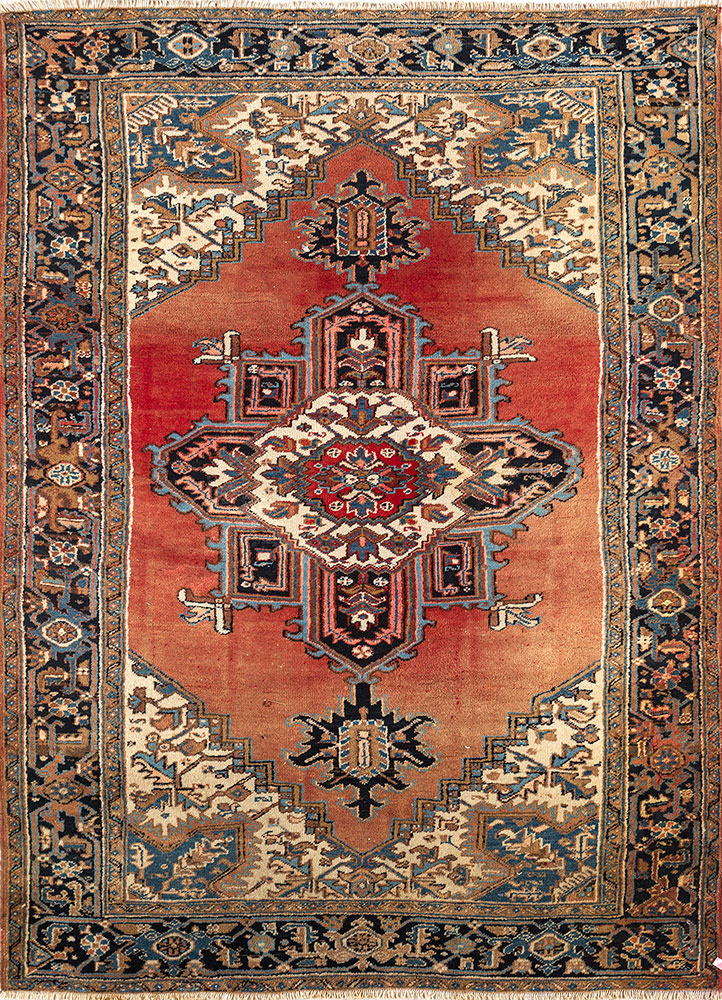 aalam red and orange wool hand knotted Rug - HeadShot