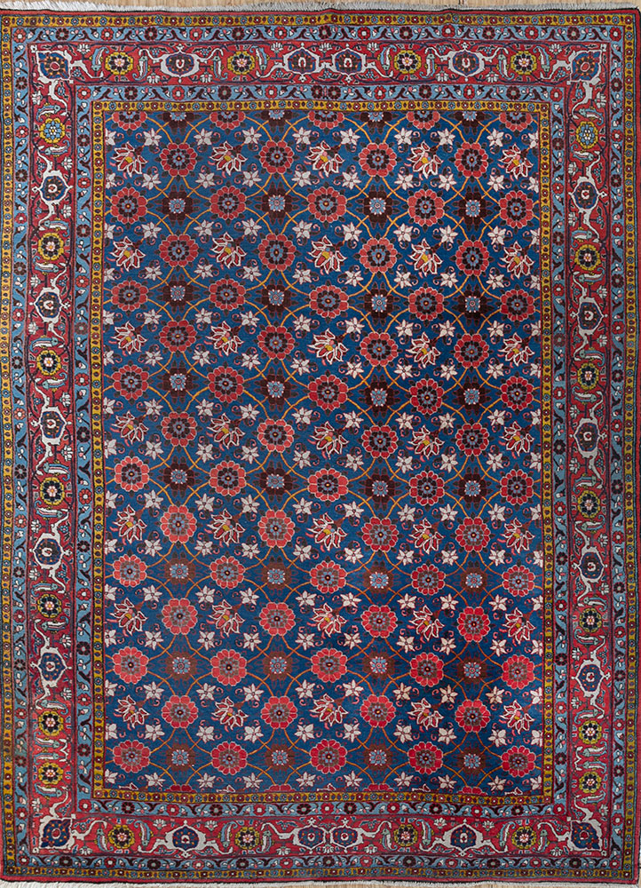 aalam blue wool hand knotted Rug - HeadShot