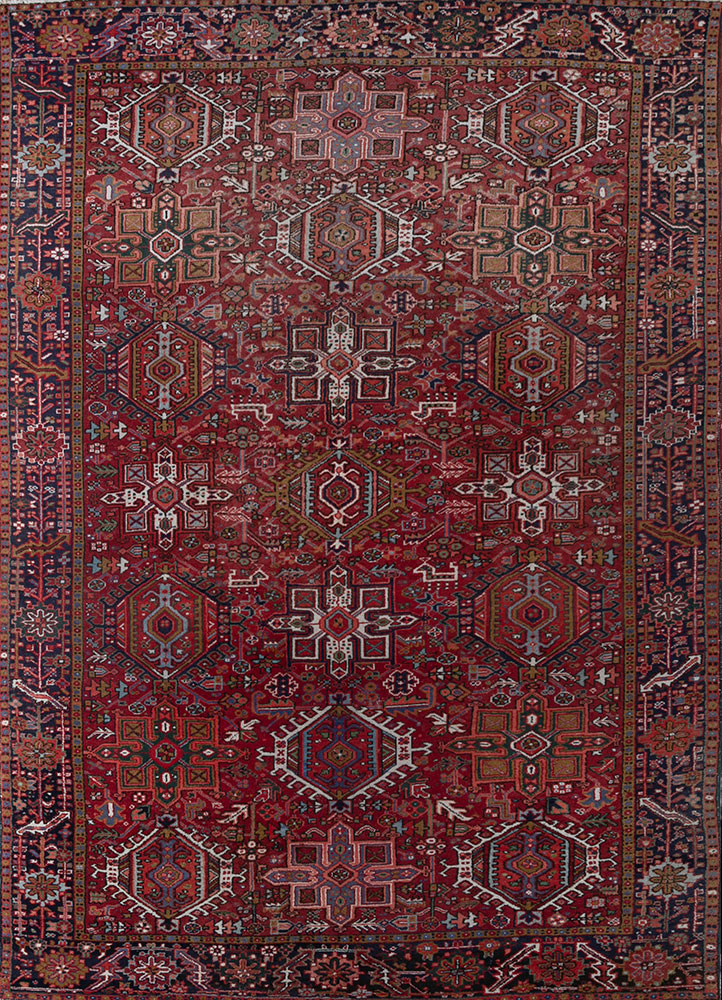 aalam red and orange wool hand knotted Rug - HeadShot