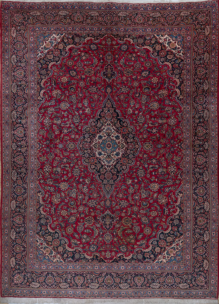 aalam red and orange wool hand knotted Rug - HeadShot