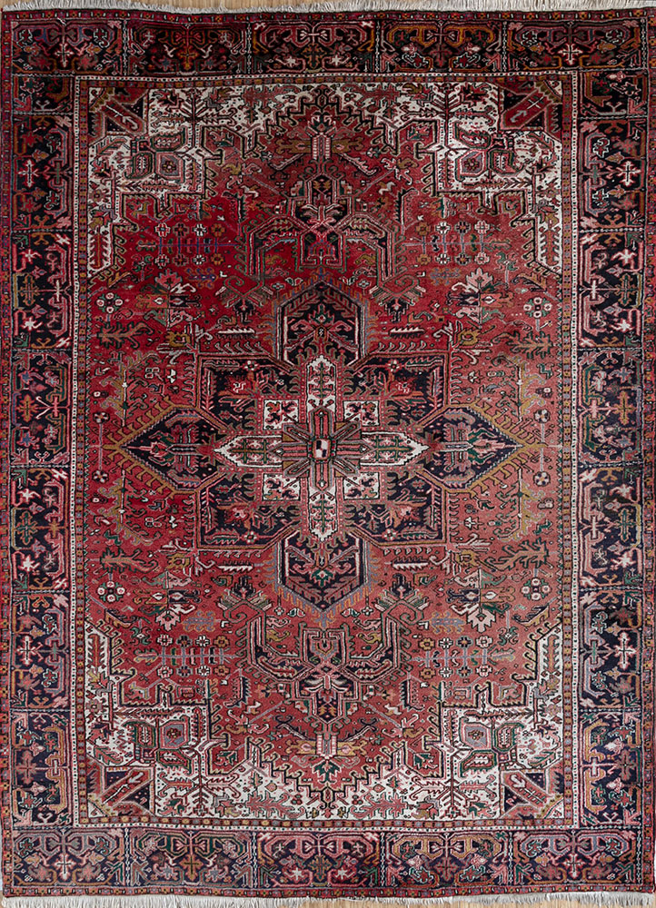 aalam red and orange wool hand knotted Rug - HeadShot