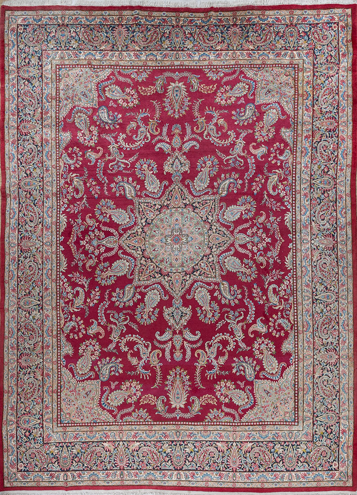 aalam red and orange wool hand knotted Rug - HeadShot