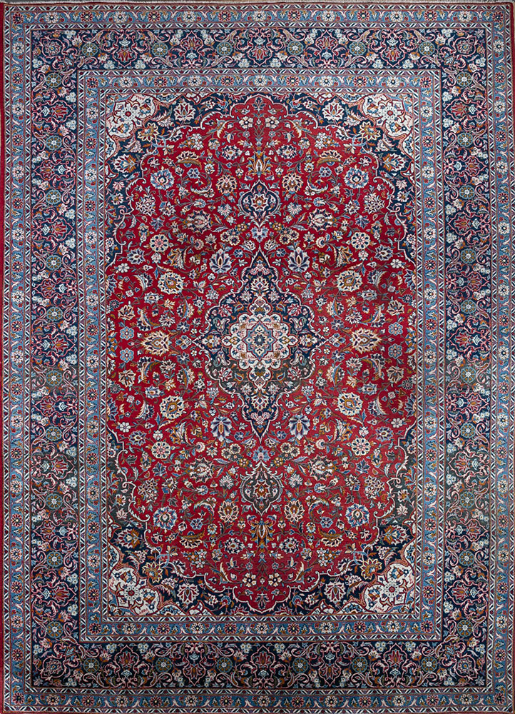 aalam red and orange wool hand knotted Rug - HeadShot