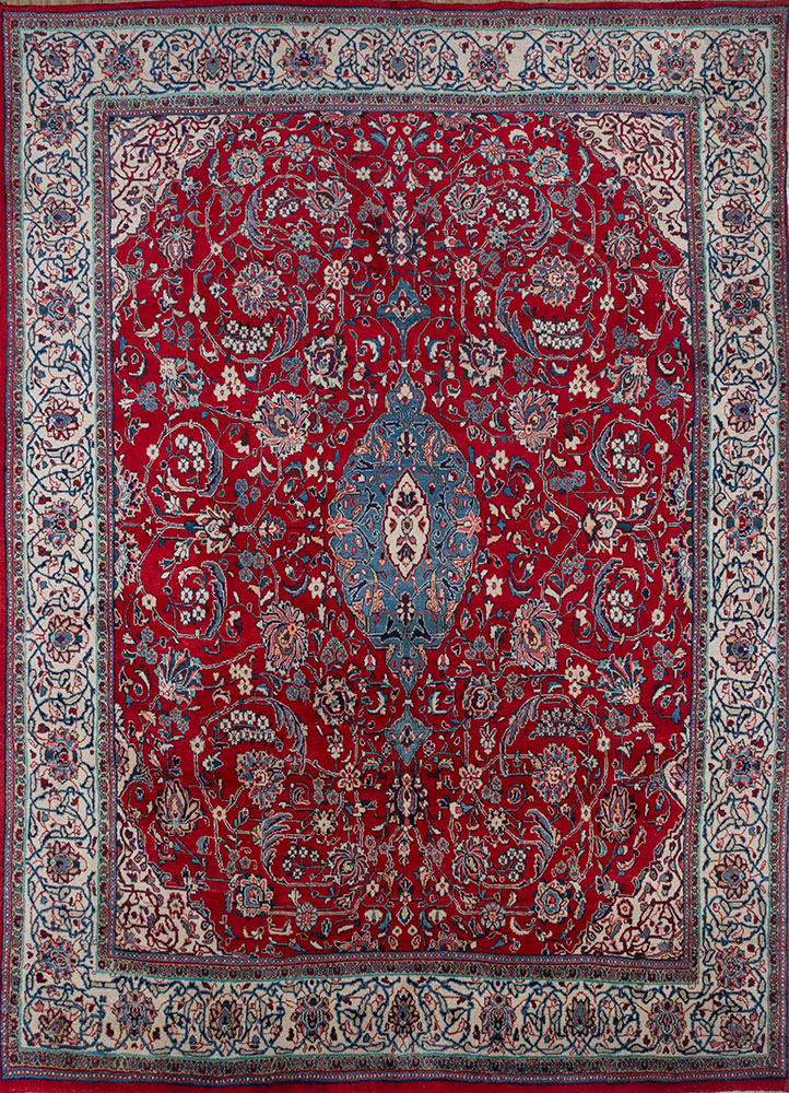 aalam red and orange wool hand knotted Rug - HeadShot