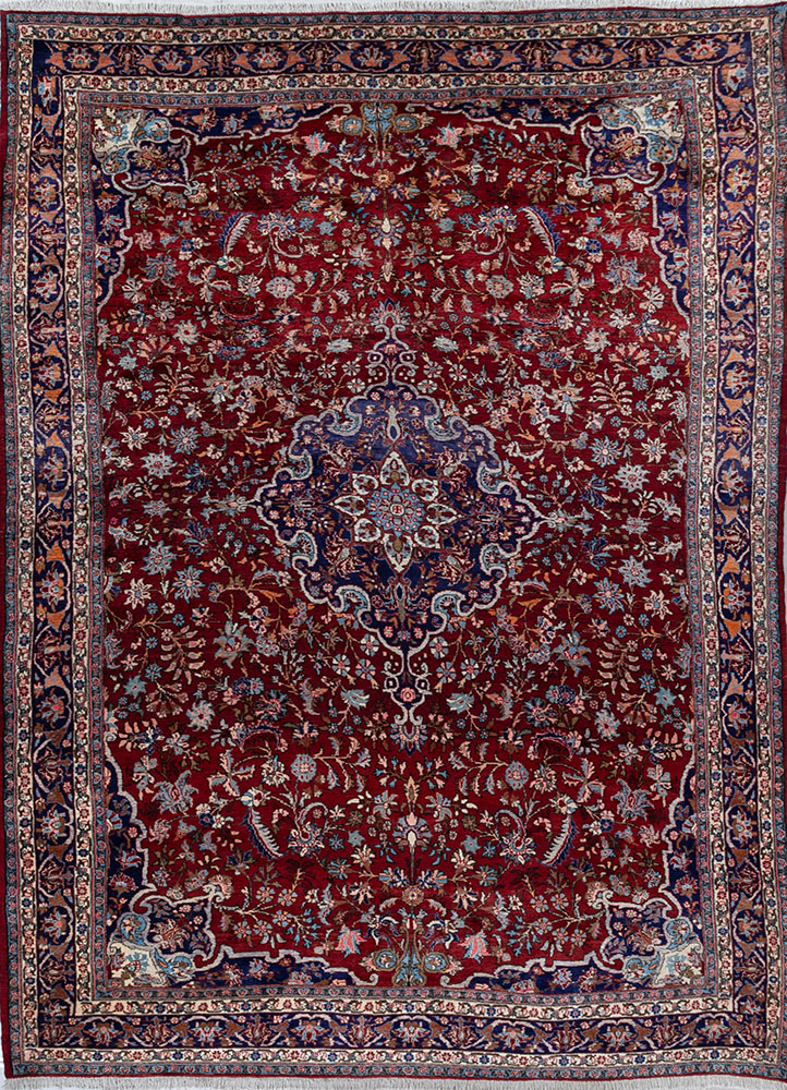 aalam red and orange wool hand knotted Rug - HeadShot