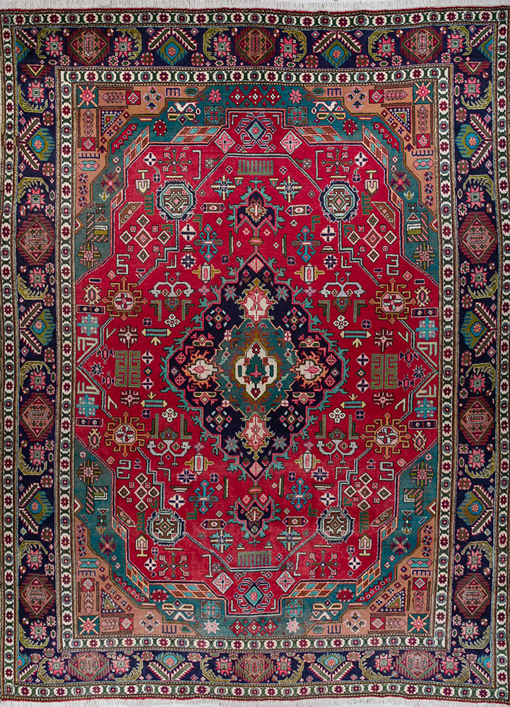 aalam red and orange wool hand knotted Rug - HeadShot